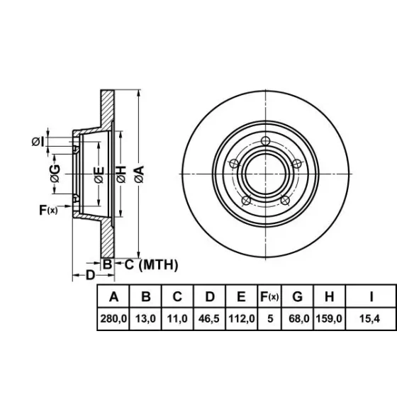 MGA Ön Fren Diski – 50313 / OEM 8D0615301A ürün görseli