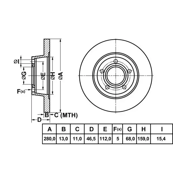 MGA Ön Fren Diski – 50313 / OEM 8D0615301A