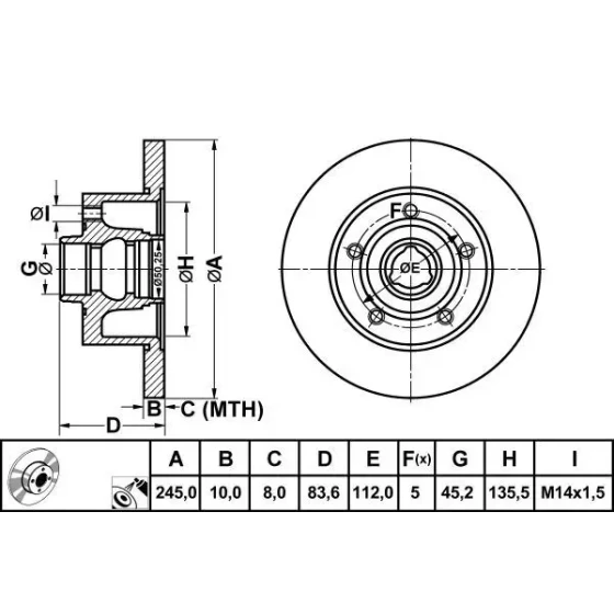 MGA Arka Fren Diski – 50314 / OEM 8D0615601B ürün görseli