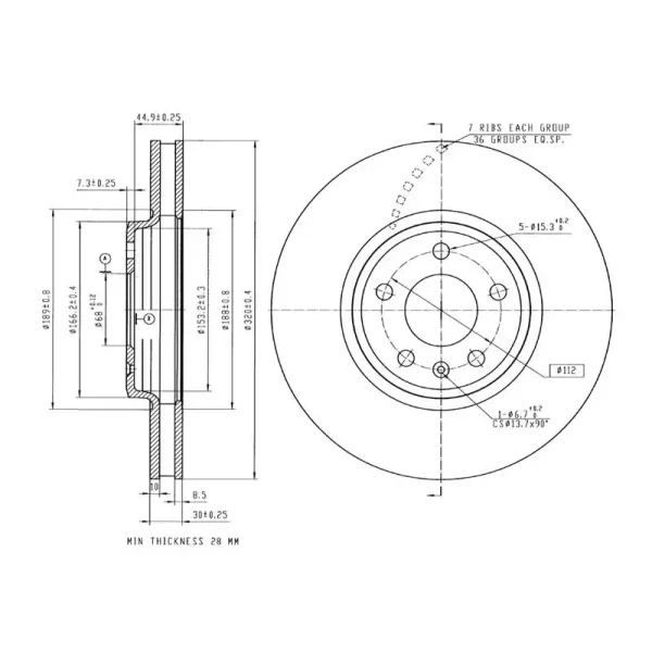 MGA Ön Fren Diski – 50660 / OEM 8K0615301A