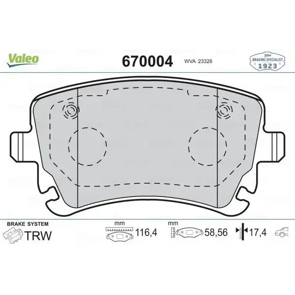 Valeo Arka Fren Balatası – 670004 / OEM 7H0698451A
