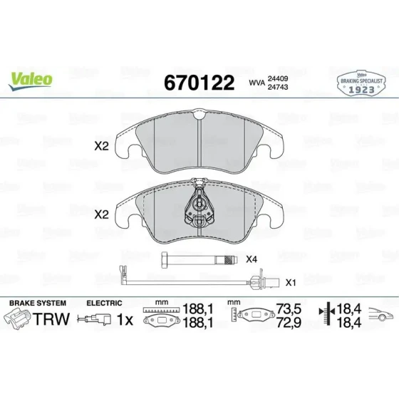 Valeo Ön Fren Balatası – 670122 / OEM 8K0698151G ürün görseli