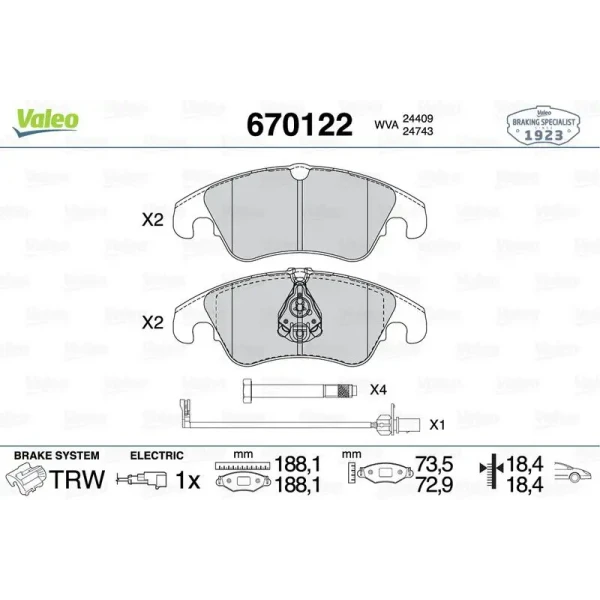 Valeo Ön Fren Balatası – 670122 / OEM 8K0698151G
