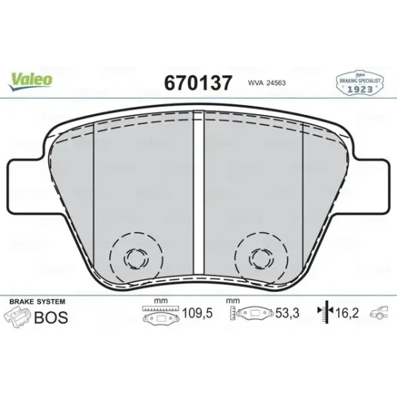 Valeo Arka Fren Balatası – 670137 / OEM 2K5698451 ürün görseli