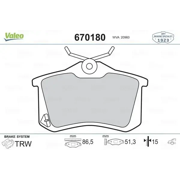 Valeo Arka Fren Balatası – 670180 / OEM 191698451
