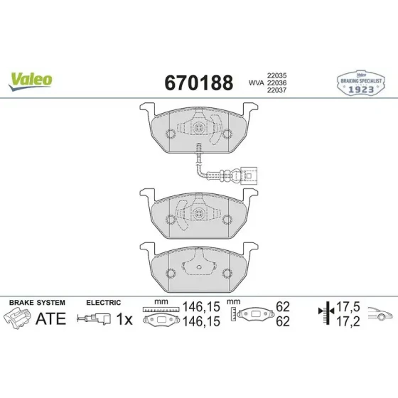 Valeo Ön Fren Balatası – 670188 / OEM 5Q0698151T ürün görseli