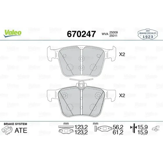 Valeo Arka Fren Balatası – 670247 / OEM 3Q0698451 ürün görseli