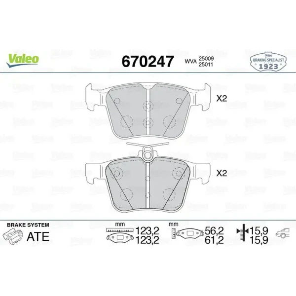 Valeo Arka Fren Balatası – 670247 / OEM 3Q0698451