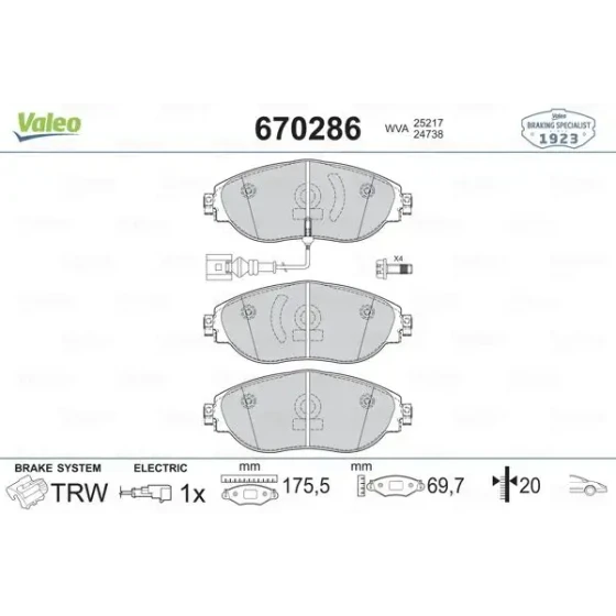 Valeo Ön Fren Balatası – 670286 / OEM 3C0698151F ürün görseli