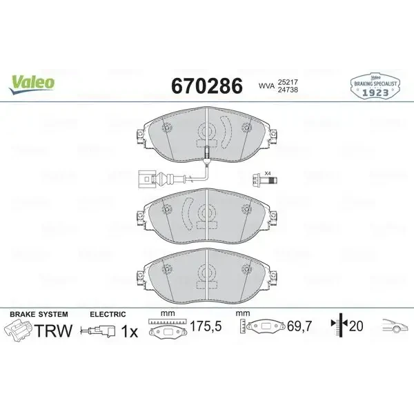 Valeo Ön Fren Balatası – 670286 / OEM 3C0698151F