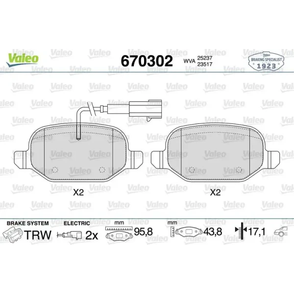 Valeo Arka Fren Balatası – 670302 / OEM 77365752