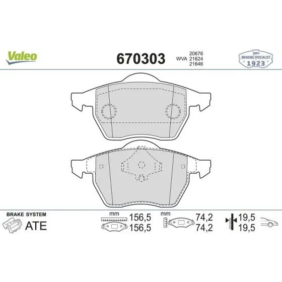 Valeo Ön Fren Balatası – 670303 / OEM 8D0698151A ürün görseli