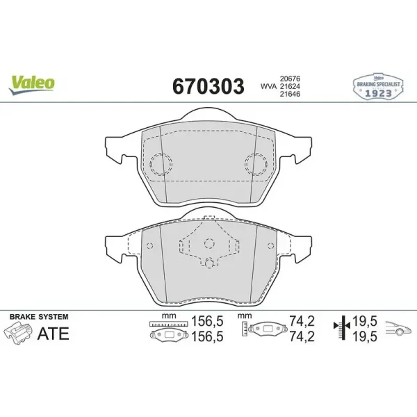 Valeo Ön Fren Balatası – 670303 / OEM 8D0698151A