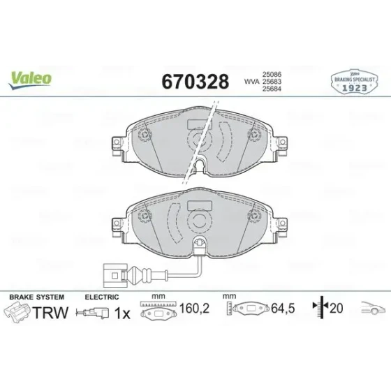 Valeo Ön Fren Balatası – 670328 / OEM 5Q0698151A ürün görseli