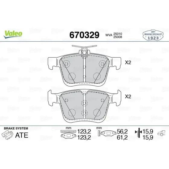 Valeo Arka Fren Balatası – 670329 / OEM 3Q0698451 ürün görseli