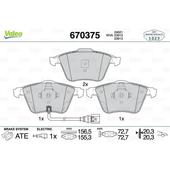 Valeo Ön Fren Balatası – 670375 / OEM 8J0698151F ürün görseli