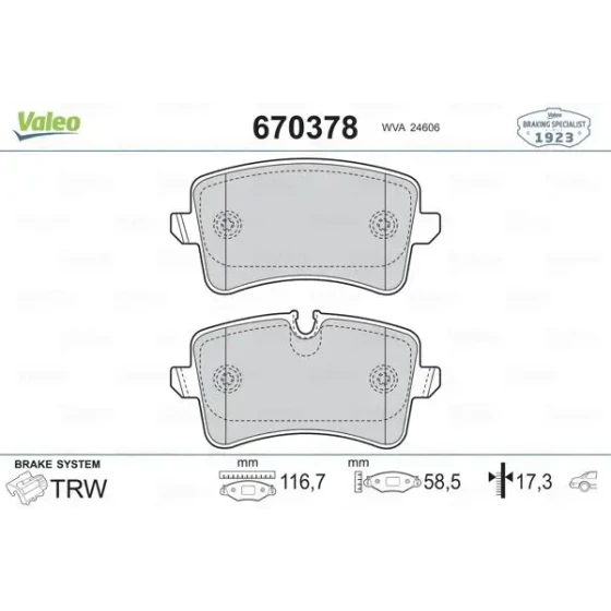 Valeo Arka Fren Balatası – 670378 / OEM 8K0698451A ürün görseli