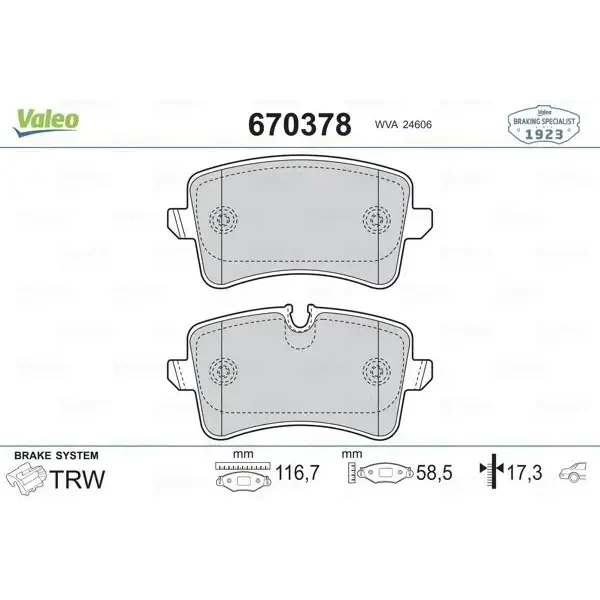 Valeo Arka Fren Balatası – 670378 / OEM 8K0698451A
