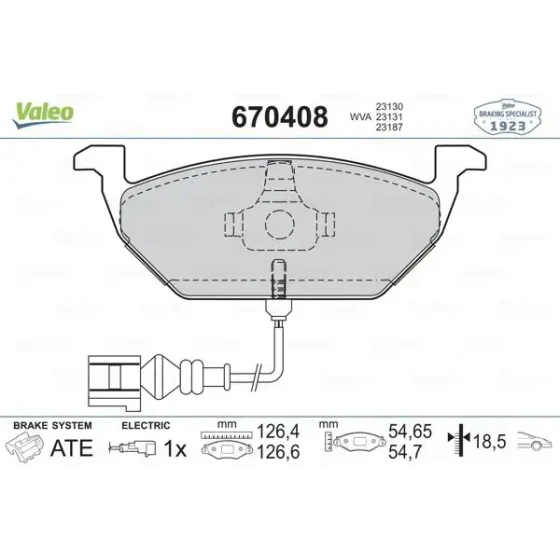 Valeo Ön Fren Balatası – 670408 / OEM 1J0698151E ürün görseli