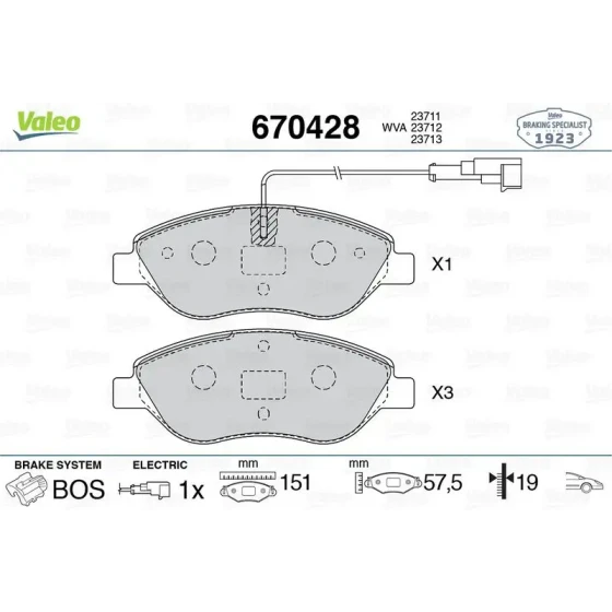 Valeo Ön Fren Balatası – 670428 / OEM 71770112 ürün görseli