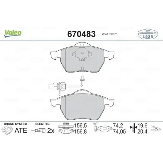 Valeo Ön Fren Balatası – 670483 / OEM 4B0698151J ürün görseli