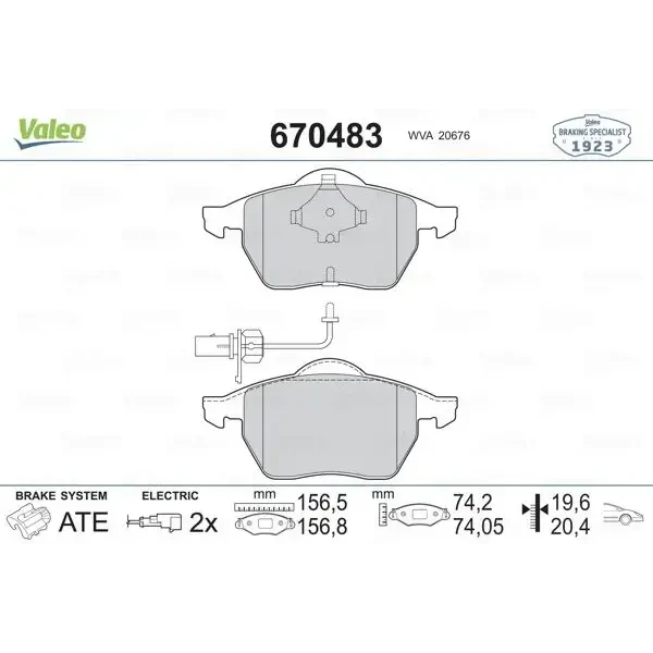 Valeo Ön Fren Balatası – 670483 / OEM 4B0698151J