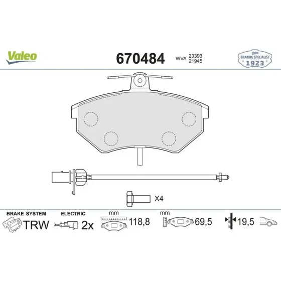 Valeo Ön Fren Balatası – 670484 / OEM 8E0698151M ürün görseli