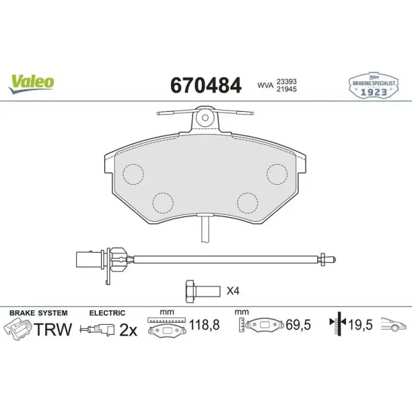 Valeo Ön Fren Balatası – 670484 / OEM 8E0698151M