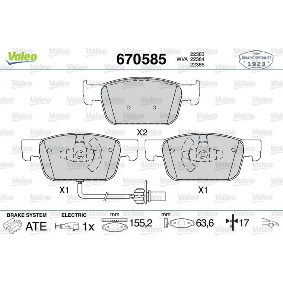 Valeo Ön Fren Balatası – 670585 / OEM 8W0698151AA ürün görseli