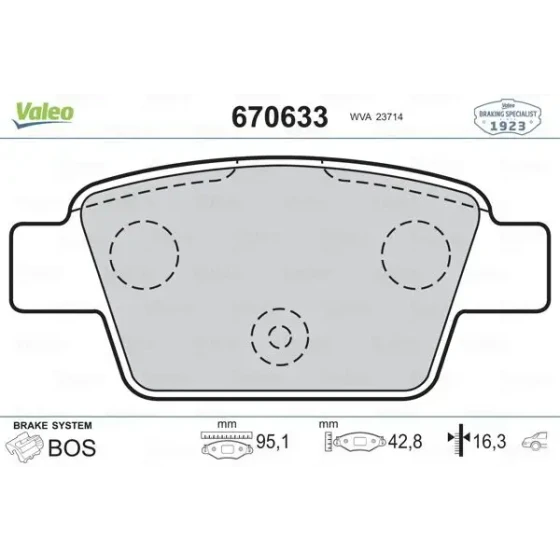 Valeo Arka Fren Balatası – 670633 / OEM 71769094 ürün görseli