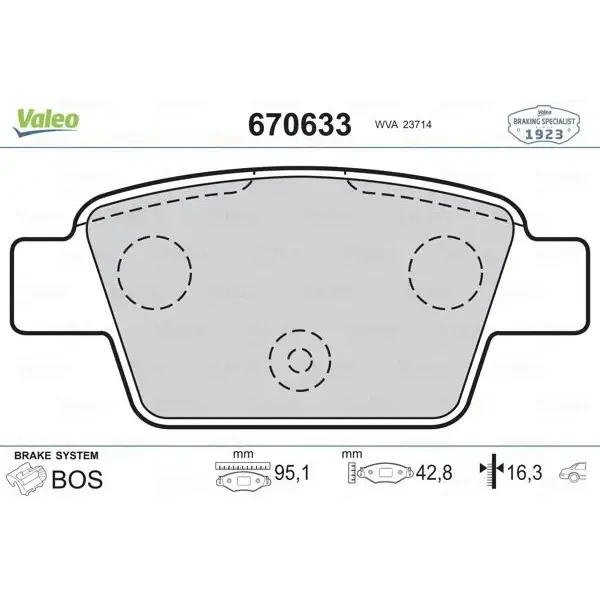 Valeo Arka Fren Balatası – 670633 / OEM 71769094
