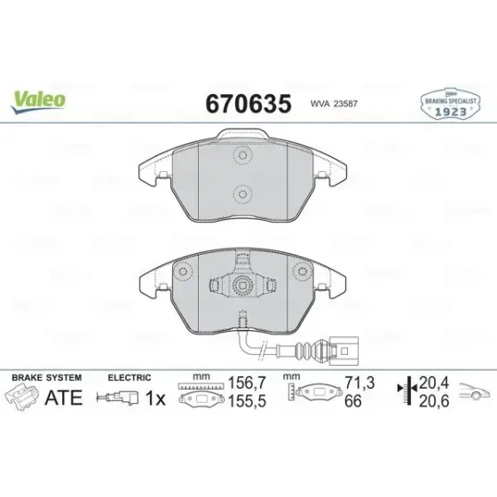 Valeo Ön Fren Balatası – 670635 / OEM 3C0698151B ürün görseli