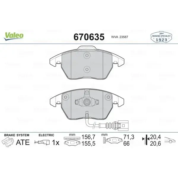 Valeo Ön Fren Balatası – 670635 / OEM 3C0698151B