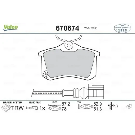 Valeo Arka Fren Balatası – 670674 / OEM 5K0698451B ürün görseli