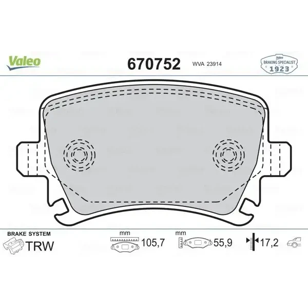 Valeo Arka Fren Balatası – 670752 / OEM 1K0698451