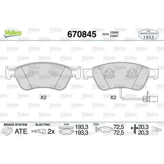 Valeo Ön Fren Balatası – 670845 / OEM 4E0698151J ürün görseli