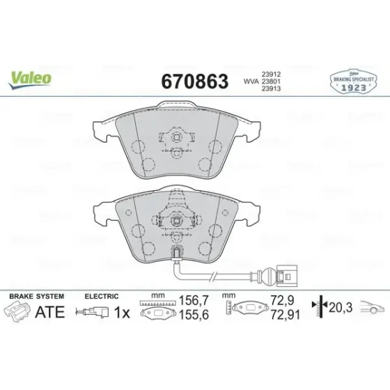 Valeo Ön Fren Balatası – 670863 / OEM 1K0698151P ürün görseli