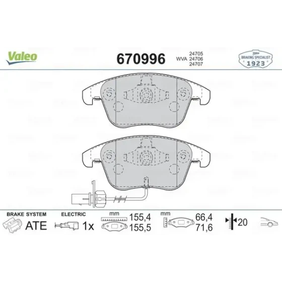 Valeo Ön Fren Balatası – 670996 / OEM 8K0698151F ürün görseli
