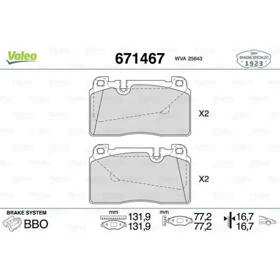 Valeo Ön Fren Balatası – 671467 / OEM 8R0698151C ürün görseli