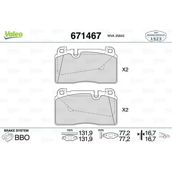 Valeo Ön Fren Balatası – 671467 / OEM 8R0698151C
