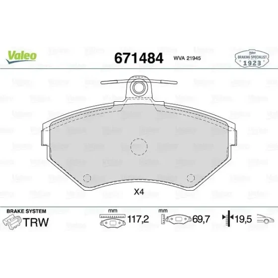 Valeo Ön Fren Balatası – 671484 / OEM 8E0698151A ürün görseli