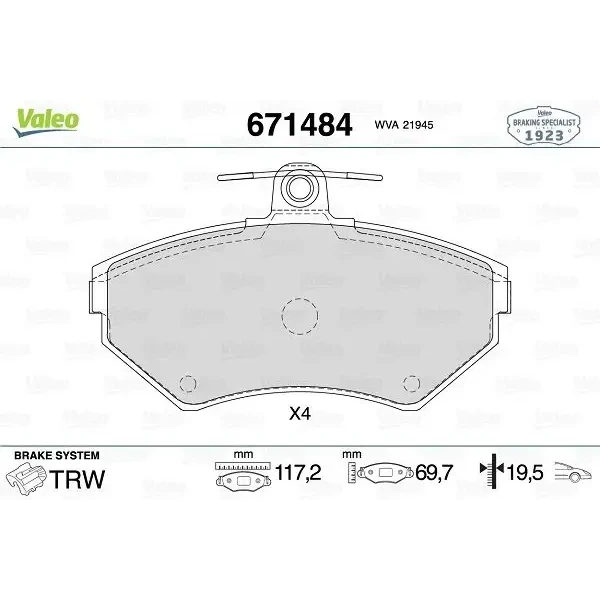 Valeo Ön Fren Balatası – 671484 / OEM 8E0698151A