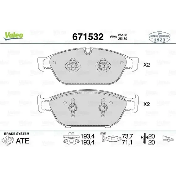 Valeo Ön Fren Balatası – 671532 / OEM 4G0698151G ürün görseli