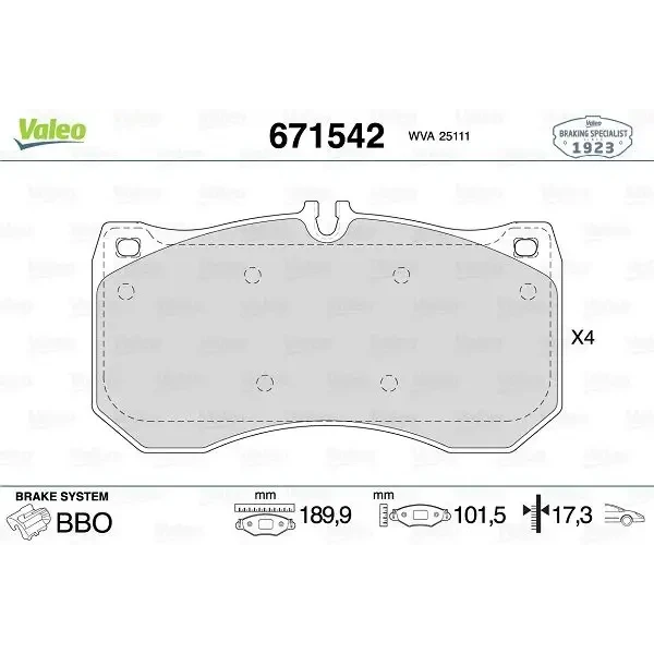 Valeo Ön Fren Balatası – 671542 / OEM 8W0698151BF
