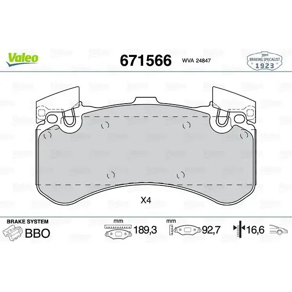 Valeo Ön Fren Balatası – 671566 / OEM 4H0698151J