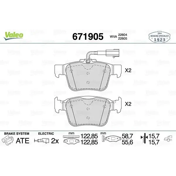 Valeo Arka Fren Balatası – 671905 / OEM 77367718