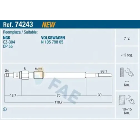 FAE Kızdırma Bujisi – 74243 / OEM N10579805 ürün görseli