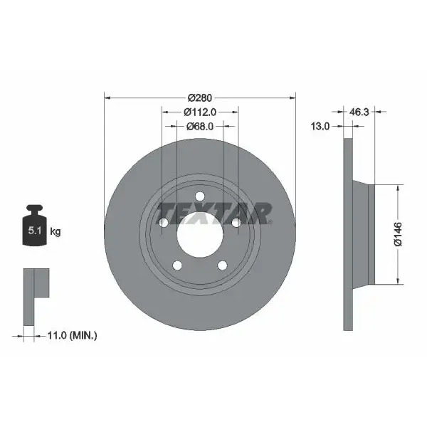 TEXTAR Ön Fren Diski – 92071605 / OEM 8D0615301A