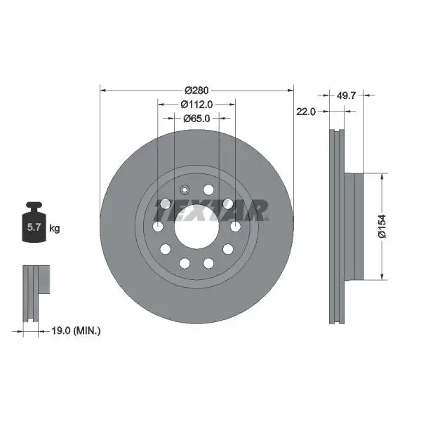 TEXTAR Ön Fren Diski – 92120705 / OEM 1K0615301AK