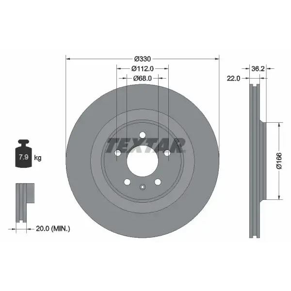 TEXTAR Arka Fren Diski – 92160303 / OEM 8K0615601C